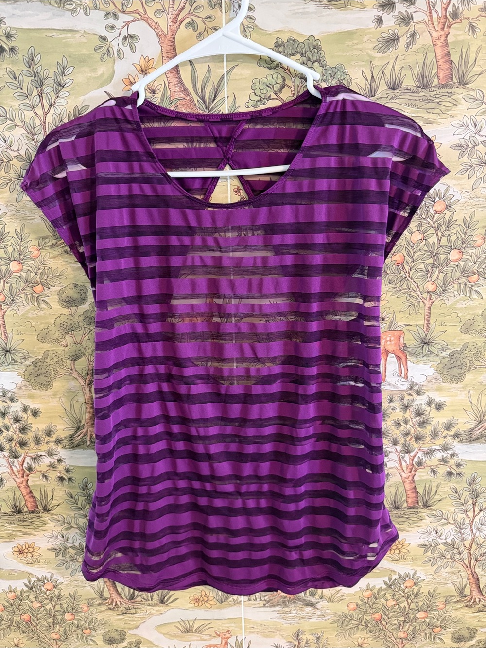 Brooks deep Purple Striped Short-Sleeve workout top